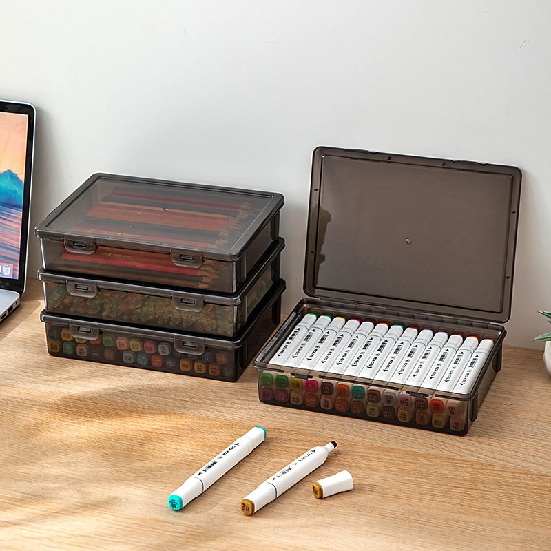 Factory Direct Stationery PP Storage Box Household Large Capacity Desktop Flip Storage Box