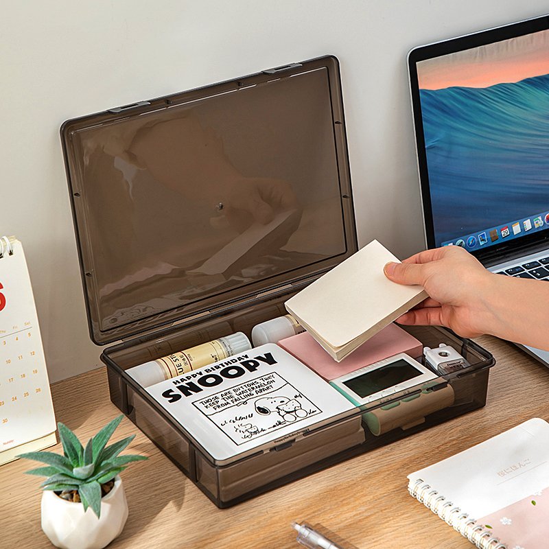 Factory Direct Stationery PP Storage Box Household Large Capacity Desktop Flip Storage Box