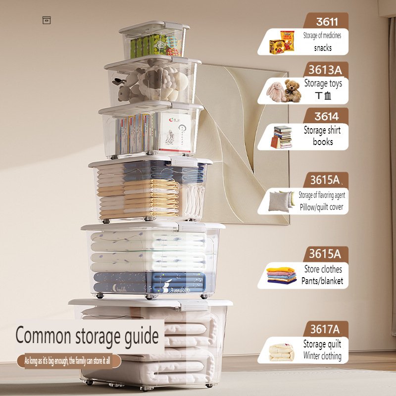 Home Transparent Storage Box Large Dormitory Plastic Storage Container for Clothes Toys Office Storage Room Bedroom