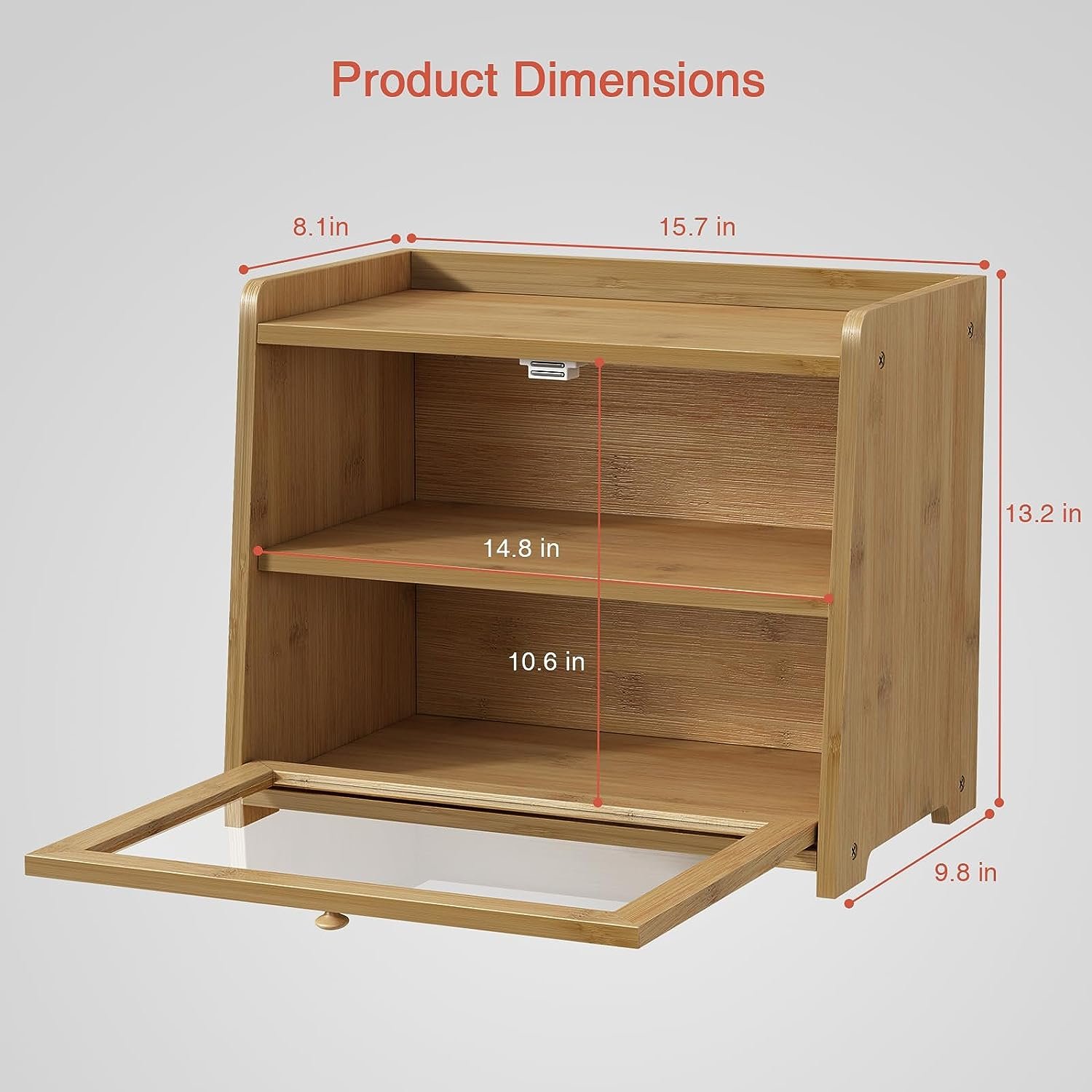 2 layer bamboo bread box for kitchen countertops, coffee, spices, snacks storage, vintage style bread box