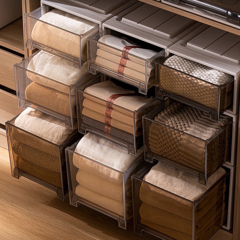Wannuo Multisize Wardrobe Organizer Drawer Design Plastic PP Clothes Storage Boxes Stackable Closet Storage & Organization