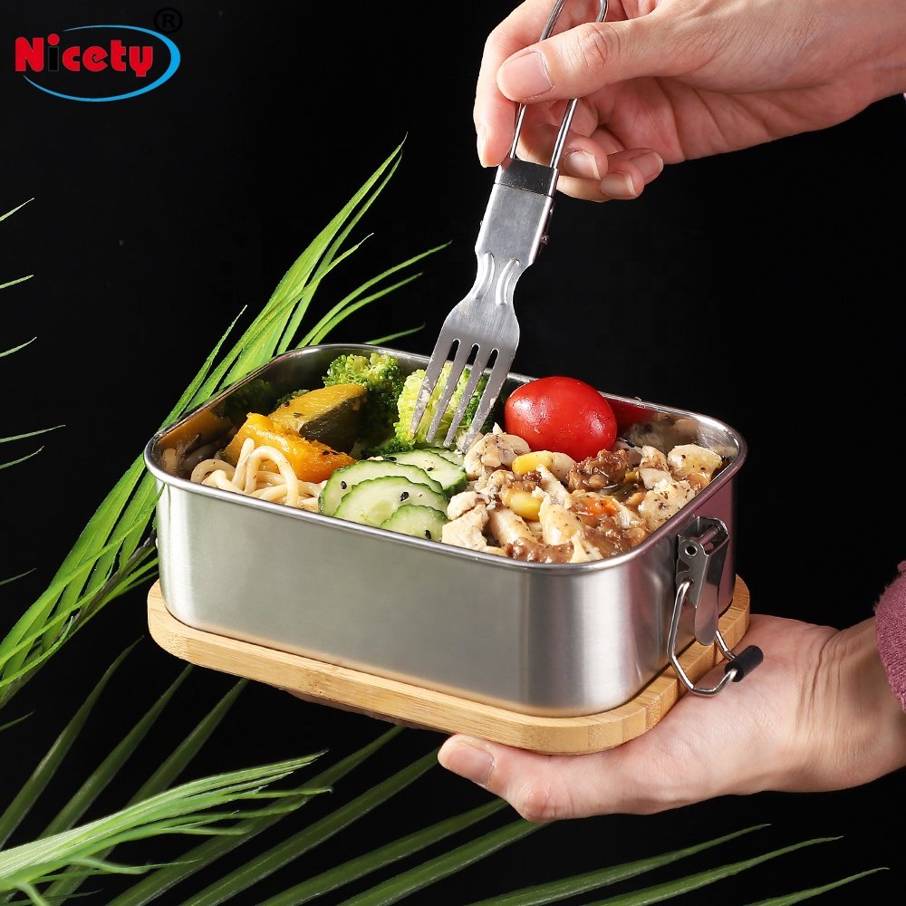 The newly designed 304 stainless steel bamboo lid lunch box rectangular design good sealing simple health is suitable for school