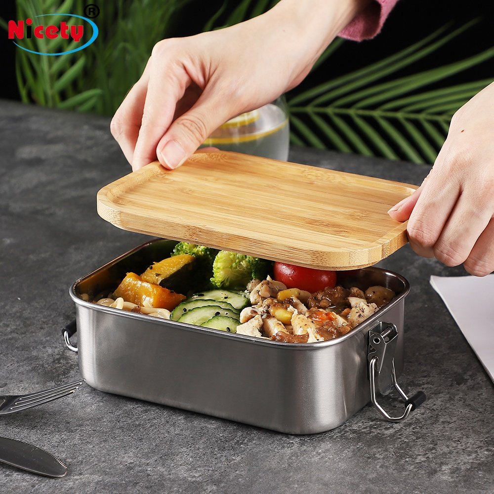 The newly designed 304 stainless steel bamboo lid lunch box rectangular design good sealing simple health is suitable for school