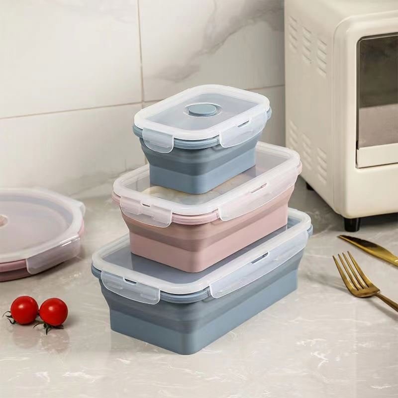 4 pcs BPA Free food grade silicone folding Microwavable food containers collapsible Lunch Box Set silicon food storage