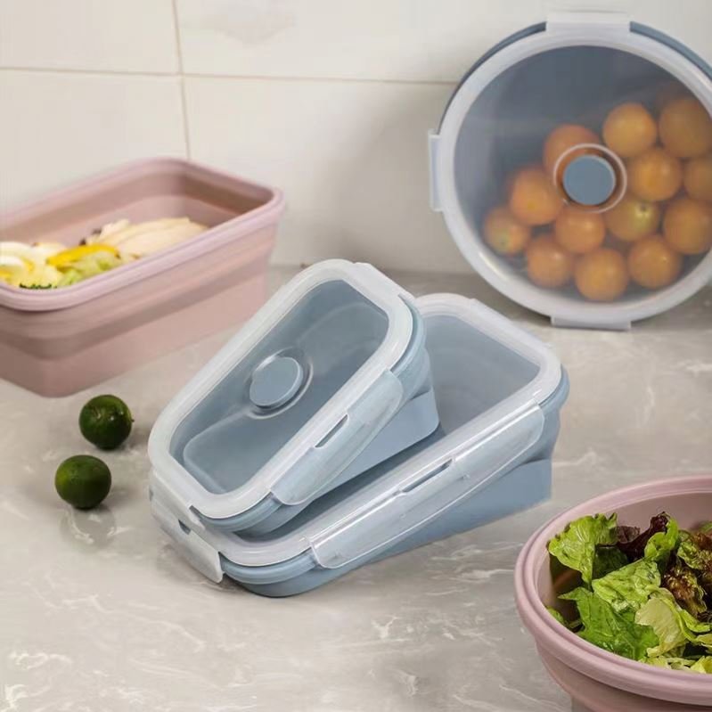 4 pcs BPA Free food grade silicone folding Microwavable food containers collapsible Lunch Box Set silicon food storage