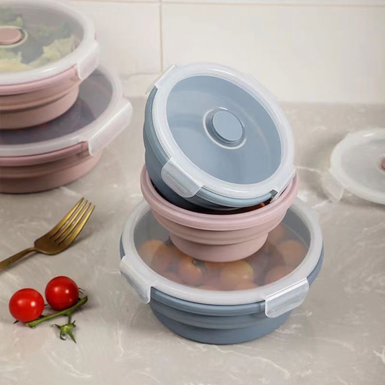 4 pcs BPA Free food grade silicone folding Microwavable food containers collapsible Lunch Box Set silicon food storage