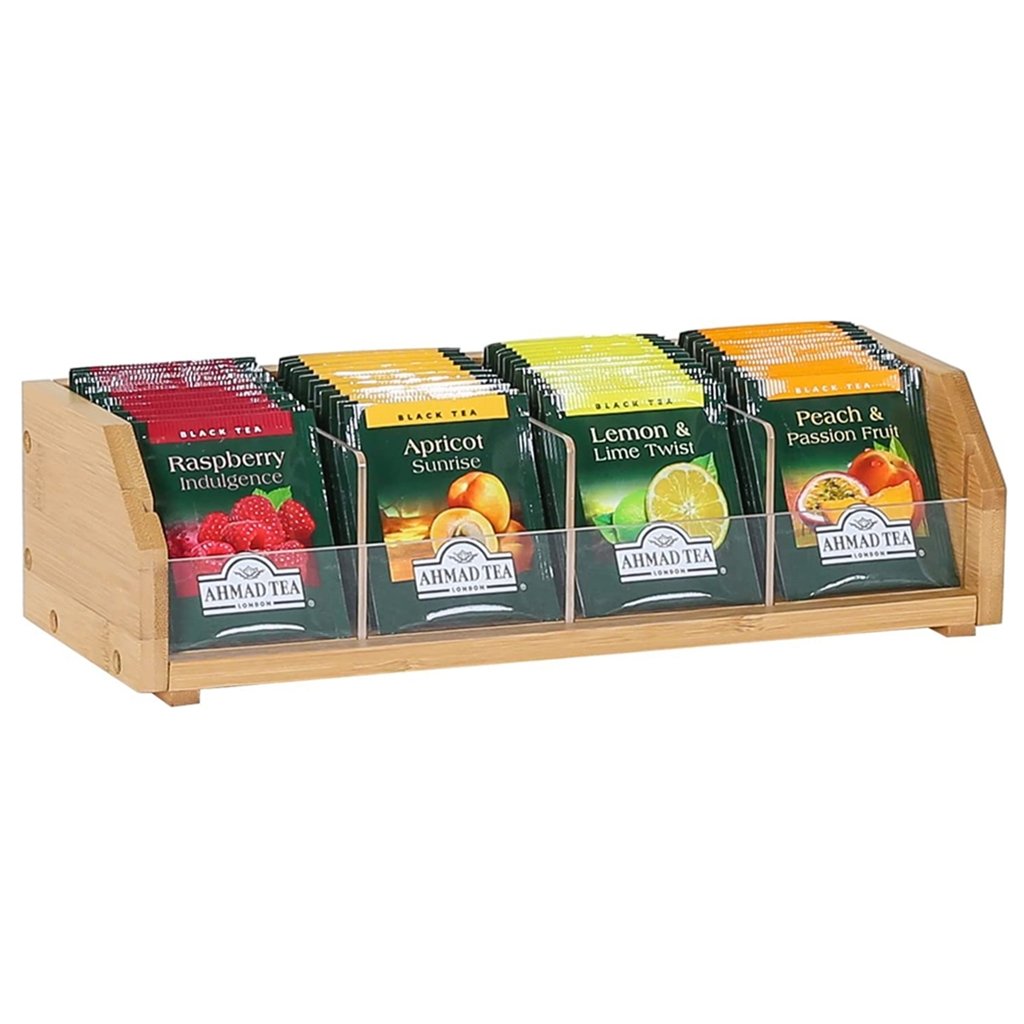 A Custom Bamboo Tea Bag Holder Wood Countertop Tea Organizer Basket Storage Box Tea Bags Containers for Drawers Kitchen