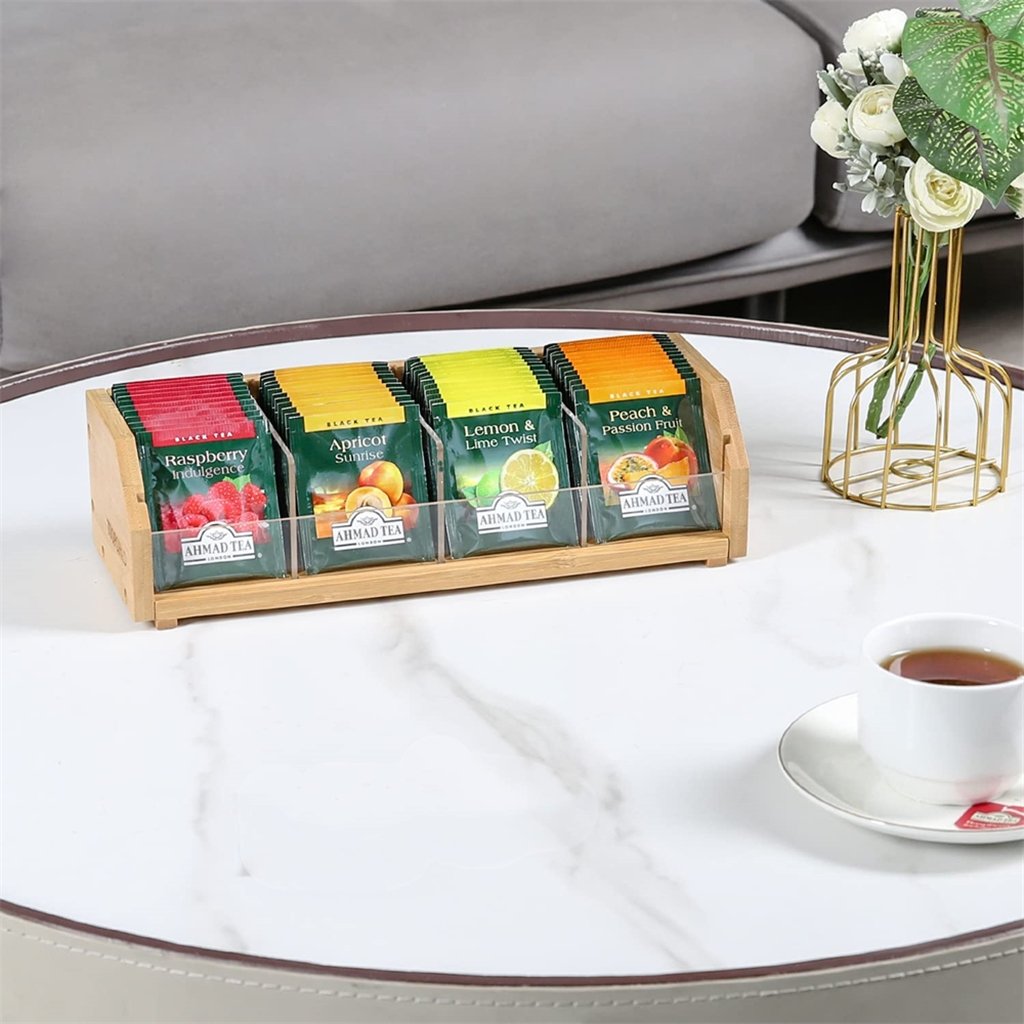 A Custom Bamboo Tea Bag Holder Wood Countertop Tea Organizer Basket Storage Box Tea Bags Containers for Drawers Kitchen