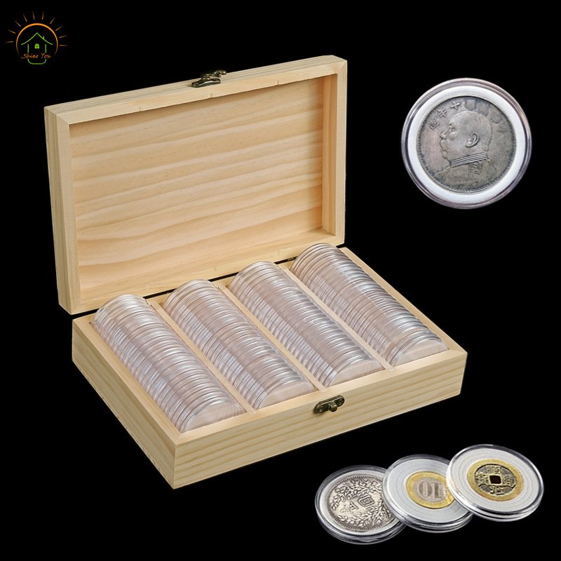 New High Quality Luxury wooden & bamboo packaging Wooden coin display box metal coin box wood medal coin storage box