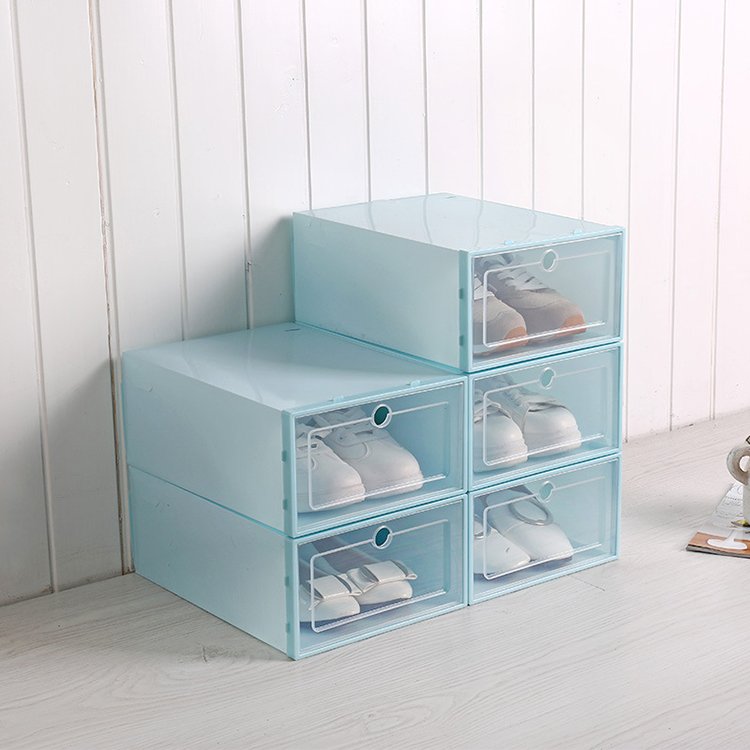 K&B sturdy plastic clear door shoe storage boxes clear stackable plastic dust and moisture proof