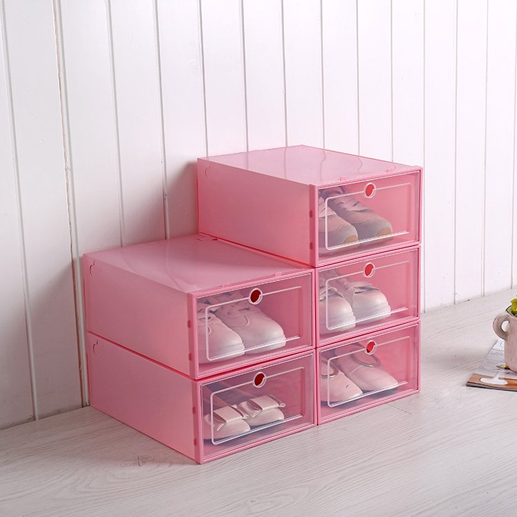 K&B sturdy plastic clear door shoe storage boxes clear stackable plastic dust and moisture proof