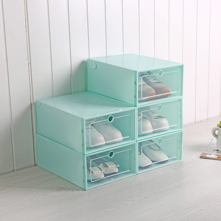 K&B sturdy plastic clear door shoe storage boxes clear stackable plastic dust and moisture proof