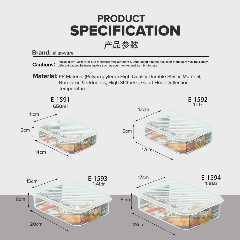 Elianware Durable Fridge Food Storage Box Keeper For Meat Fruit Vege Stackable Transparent Kitchen Pantry Refrigerator Organizer