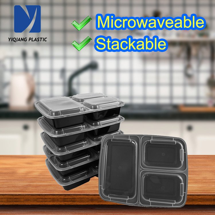 1000ml 3 Compartment Microwavable Stackable Disposable Plastic Food Container