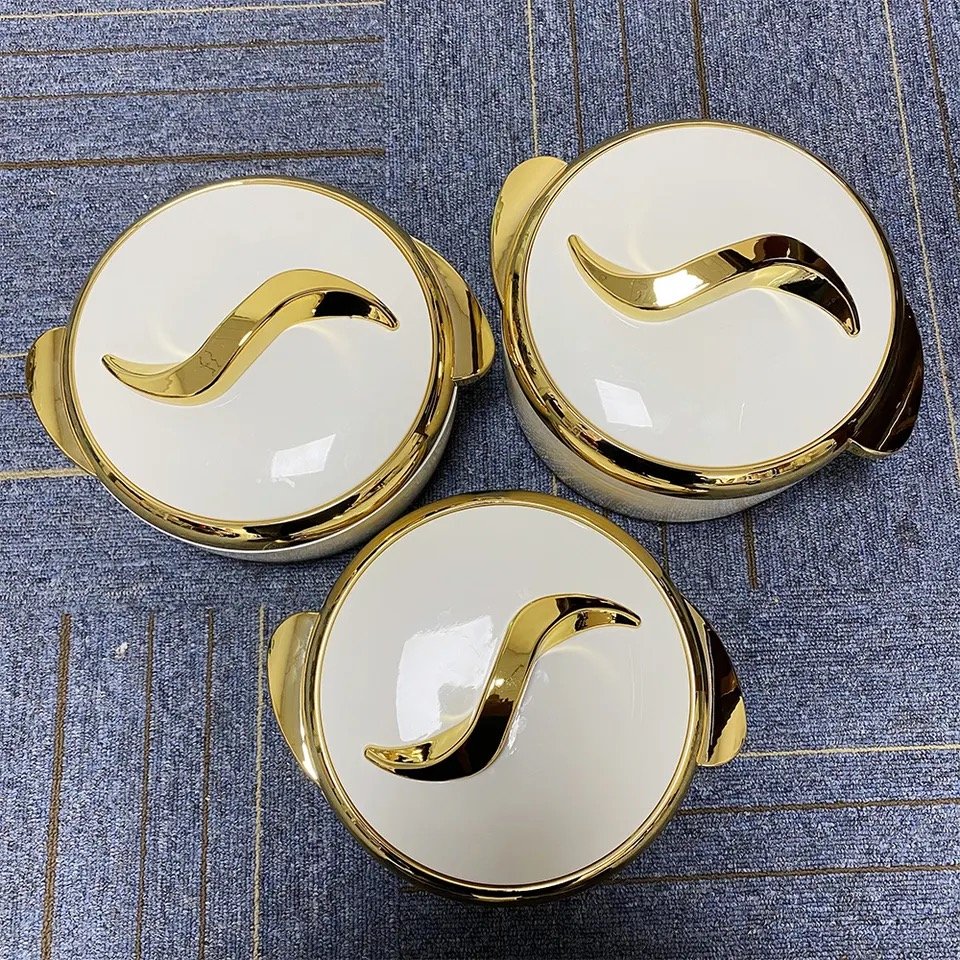 Hotel round luxury food warmer set insulated for home and kitchen 1.5L+2L+2.5L Africa insulated casserole food warmer