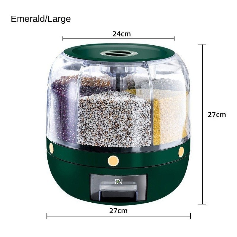 Hot Sale 6-Grid Rotating Food Dispenser Moisture-Proof Kitchen Storage Box for Rice Cereal Grain Plastic Storage Bins Containers