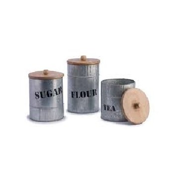 Factory Price Galvanized Zinc Set of Three Metal Kitchen Canister Bread Box Bin Metal Tea Sugar Coffee Canister Set Food Storage