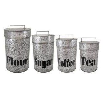 Factory Price Galvanized Zinc Set of Three Metal Kitchen Canister Bread Box Bin Metal Tea Sugar Coffee Canister Set Food Storage