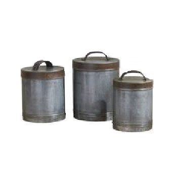 Factory Price Galvanized Zinc Set of Three Metal Kitchen Canister Bread Box Bin Metal Tea Sugar Coffee Canister Set Food Storage