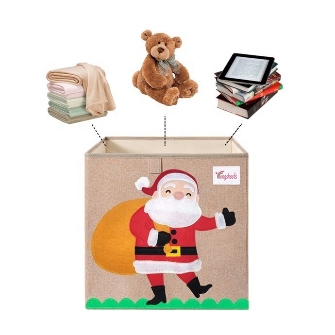 Cute Animal Embroidery Design Food Storage Box Sewn Fabric Organizer Of Portable Folding Toys