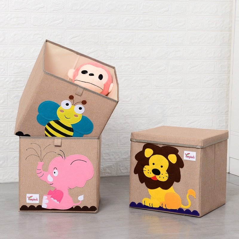 Cute Animal Embroidery Design Food Storage Box Sewn Fabric Organizer Of Portable Folding Toys