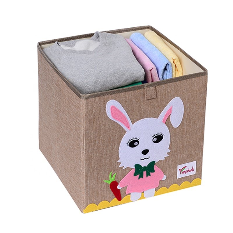 Cute Animal Embroidery Design Food Storage Box Sewn Fabric Organizer Of Portable Folding Toys
