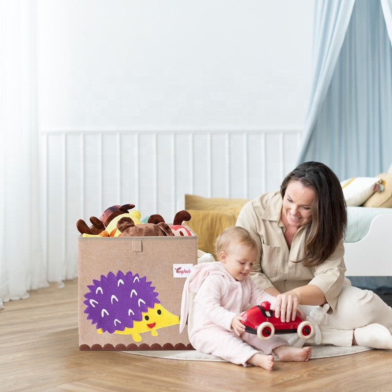 Cute Animal Embroidery Design Food Storage Box Sewn Fabric Organizer Of Portable Folding Toys