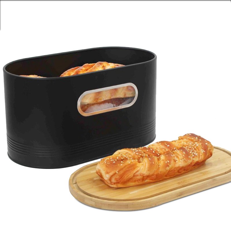 Custom Logo Bread Storage Bin Wooden Lid Cutting Board Kitchen Home Kitchen Counter Container Food Bread Bin Bamboo Bread Box