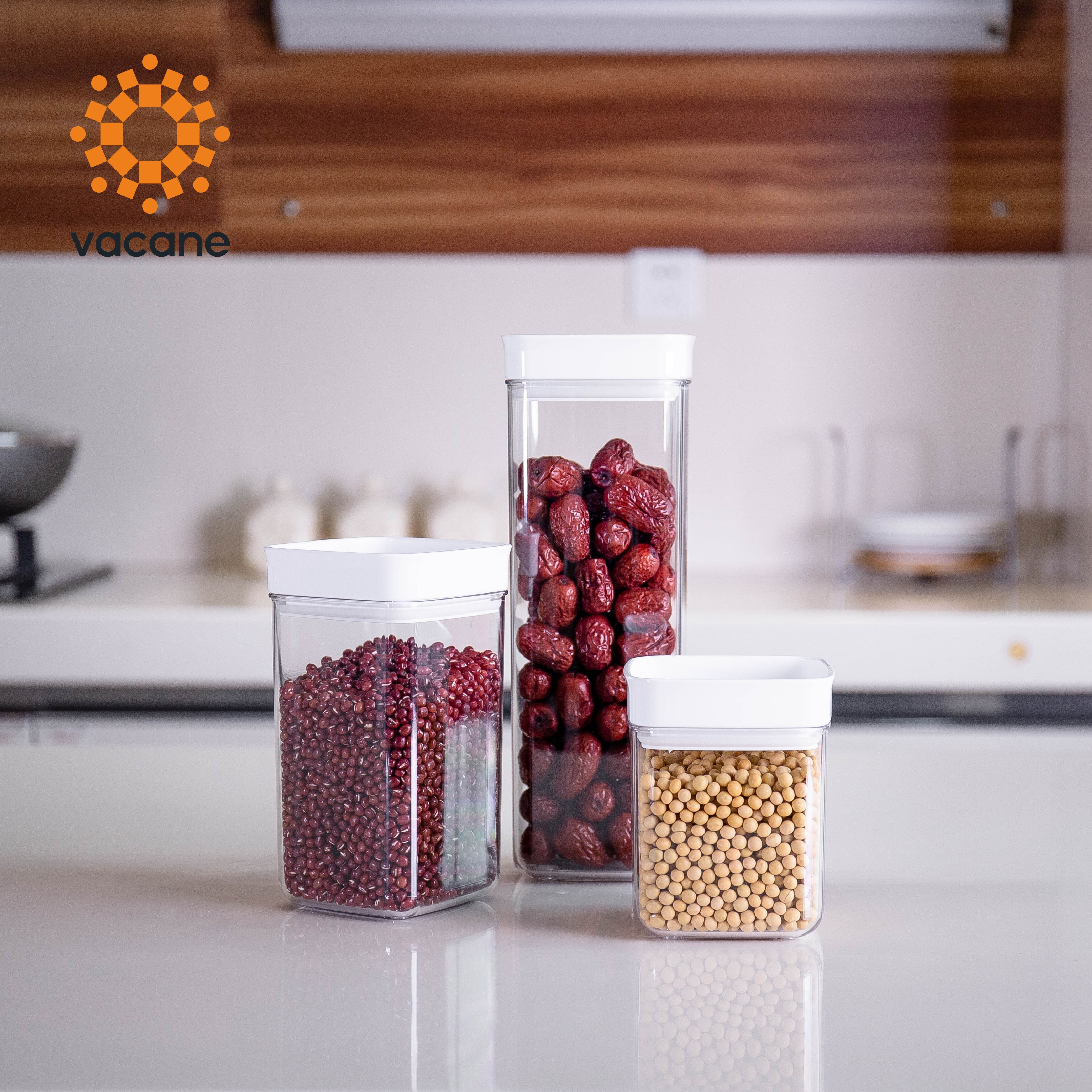 Vacane Super Clear PET Plastic Food Storage Container Square Kitchen Sealed Jar Plastic Canister with Lids
