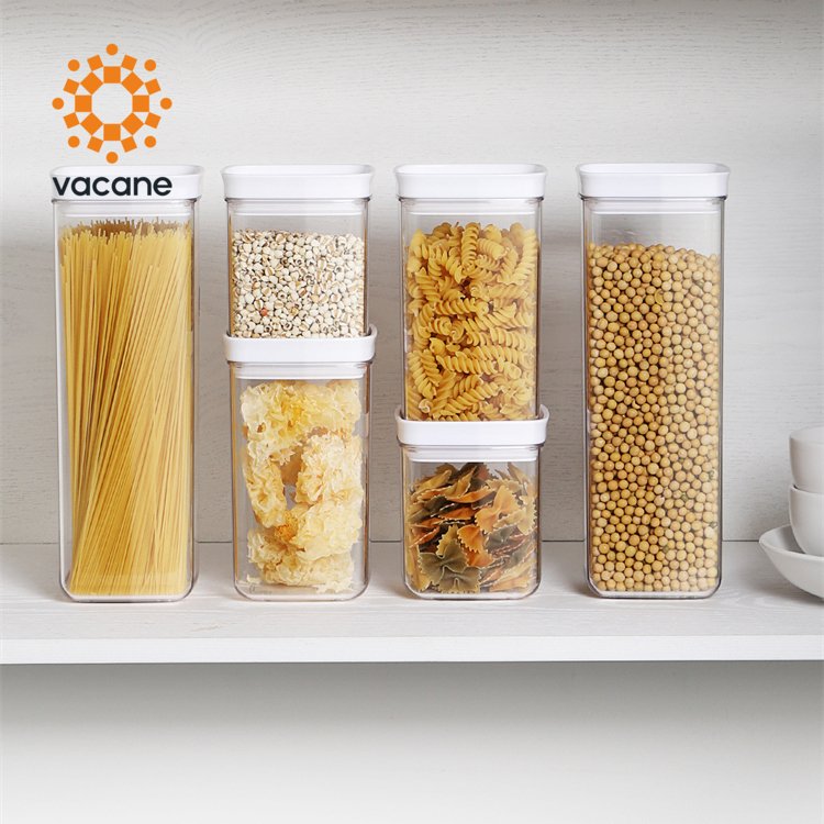 Vacane Super Clear PET Plastic Food Storage Container Square Kitchen Sealed Jar Plastic Canister with Lids