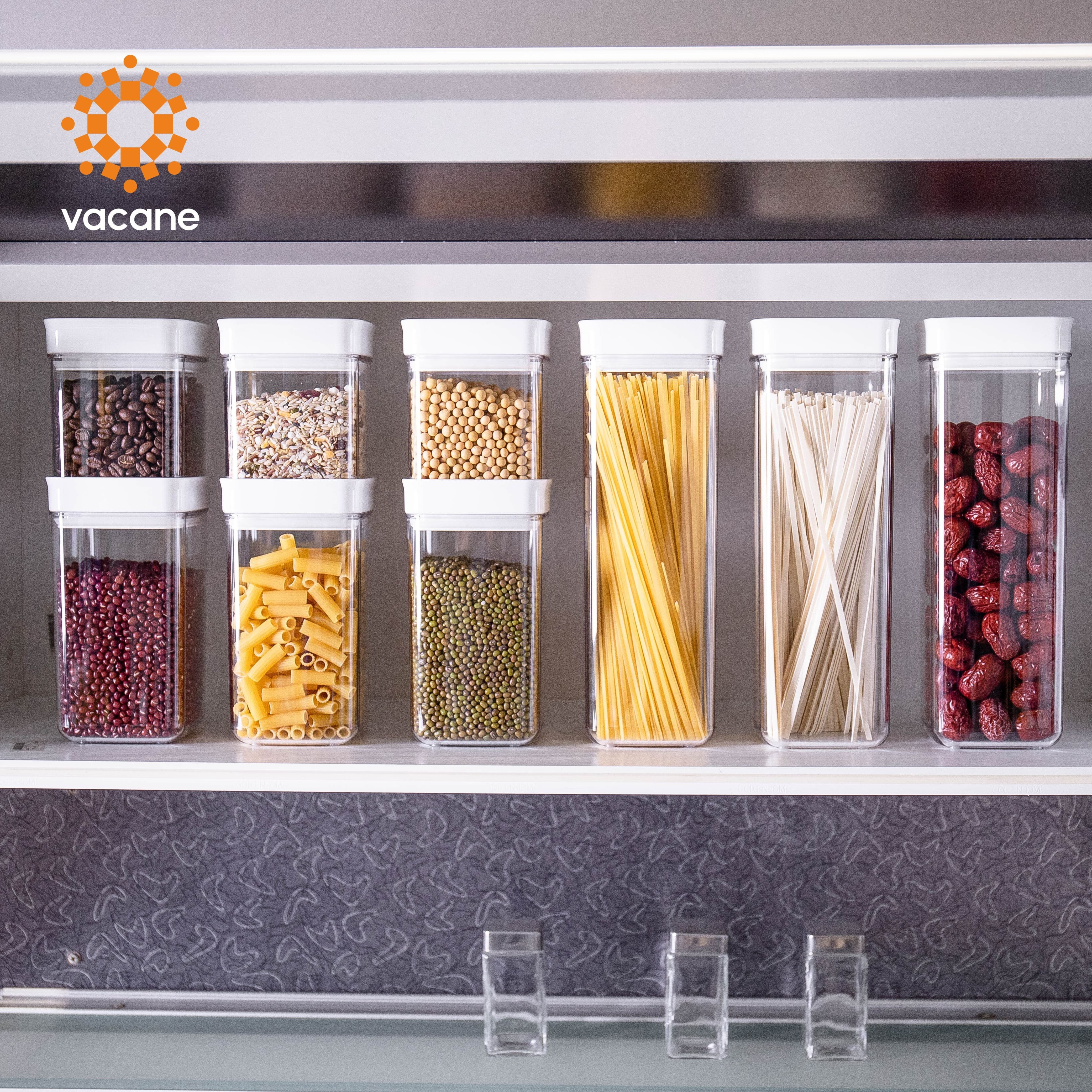 Vacane Super Clear PET Plastic Food Storage Container Square Kitchen Sealed Jar Plastic Canister with Lids