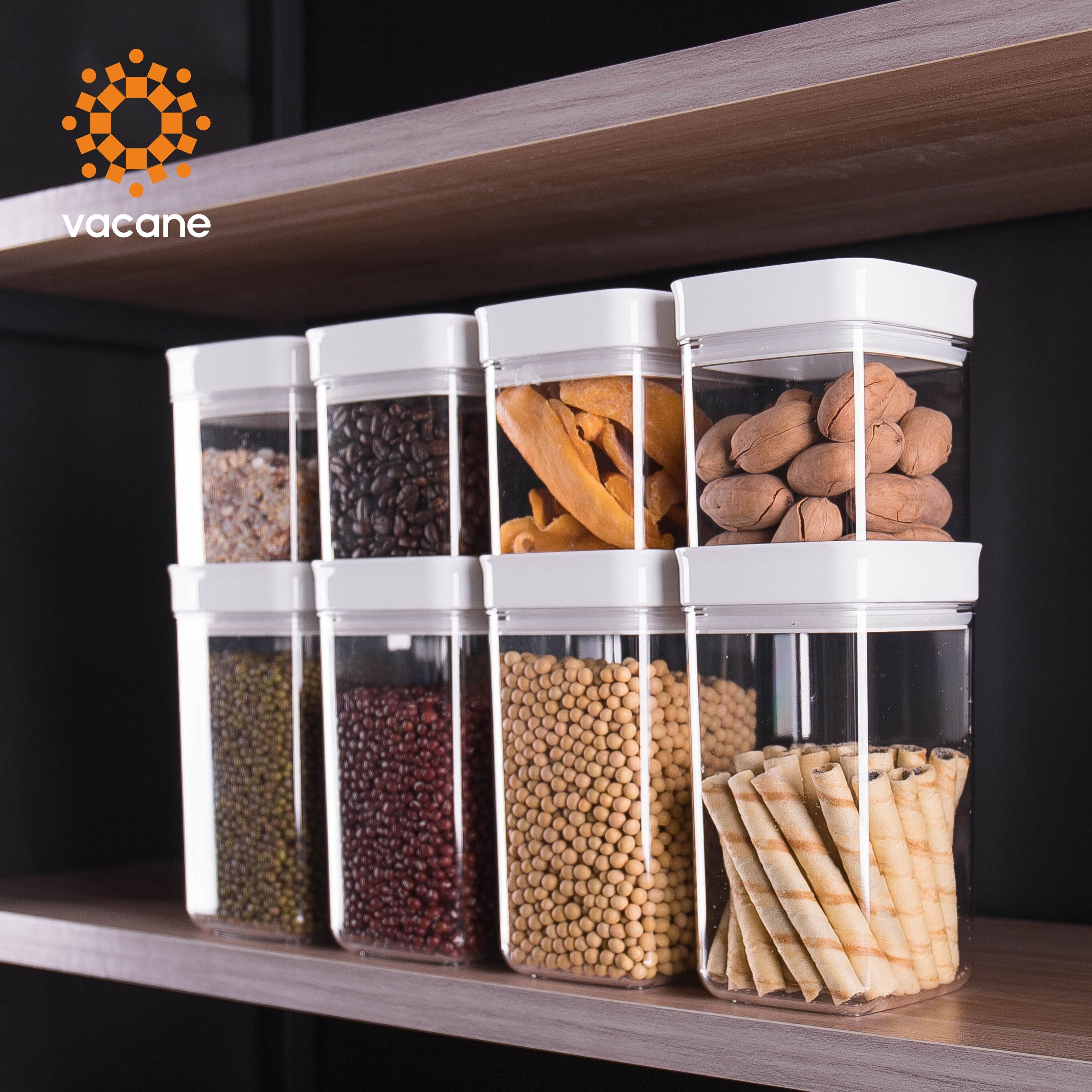 Vacane Super Clear PET Plastic Food Storage Container Square Kitchen Sealed Jar Plastic Canister with Lids