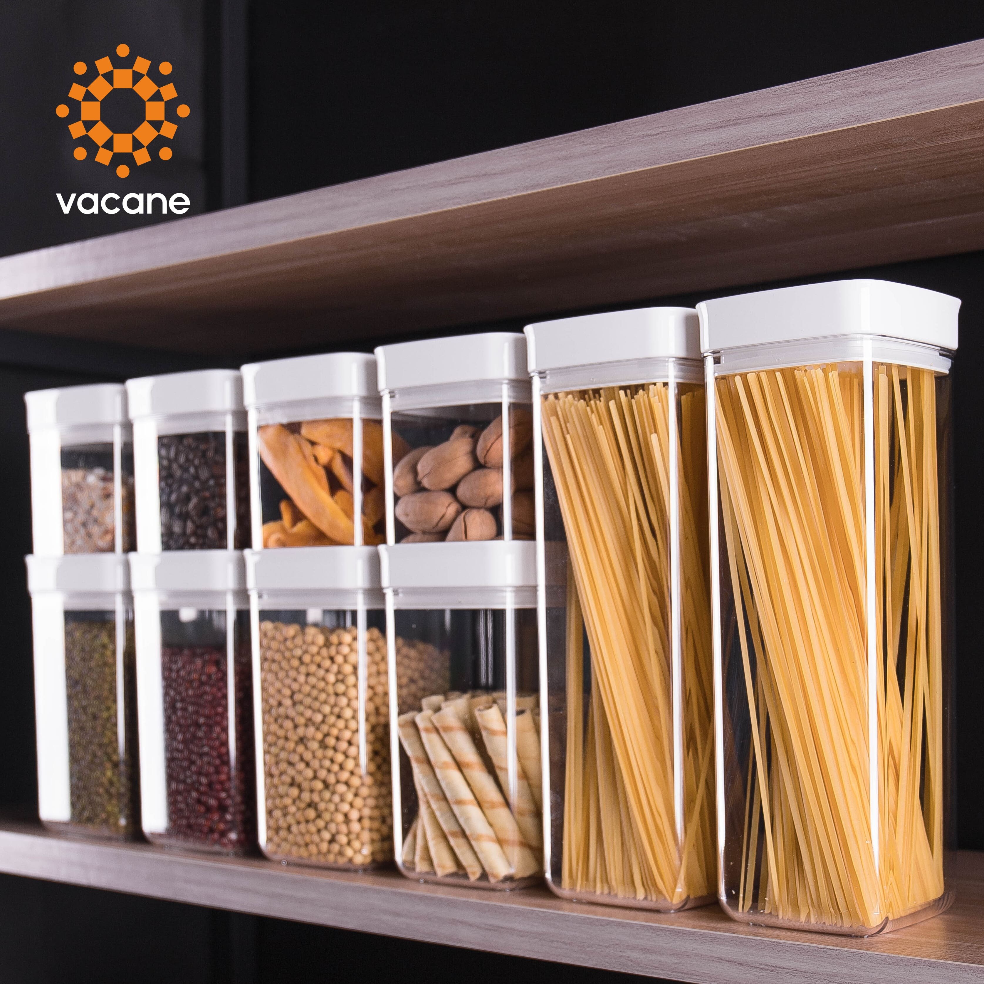 Vacane Super Clear PET Plastic Food Storage Container Square Kitchen Sealed Jar Plastic Canister with Lids