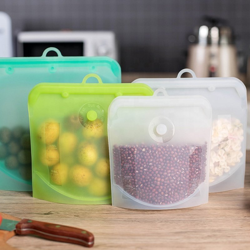China High Quality 100% Reusable Silicone Food Bag Food Storage Bag Set For Kitchen Use