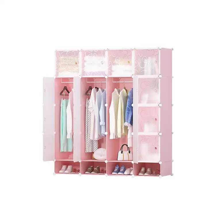 Pink Plastic Wardrobe Storage Box Cube Wardrobe Kids Assemble Plastic Portable Wardrobe Closet Organizer