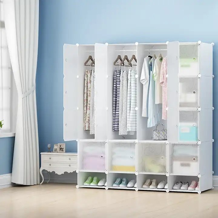 Pink Plastic Wardrobe Storage Box Cube Wardrobe Kids Assemble Plastic Portable Wardrobe Closet Organizer