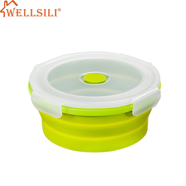 1200ML100% Food Grade Silicone Food storage Box Microwavable Foldable Round Bowl Collapsible Silicone Bento Lunch box for kids
