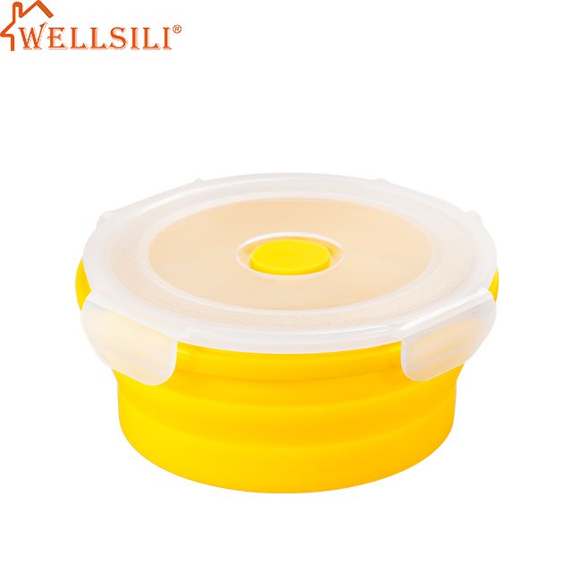 1200ML100% Food Grade Silicone Food storage Box Microwavable Foldable Round Bowl Collapsible Silicone Bento Lunch box for kids