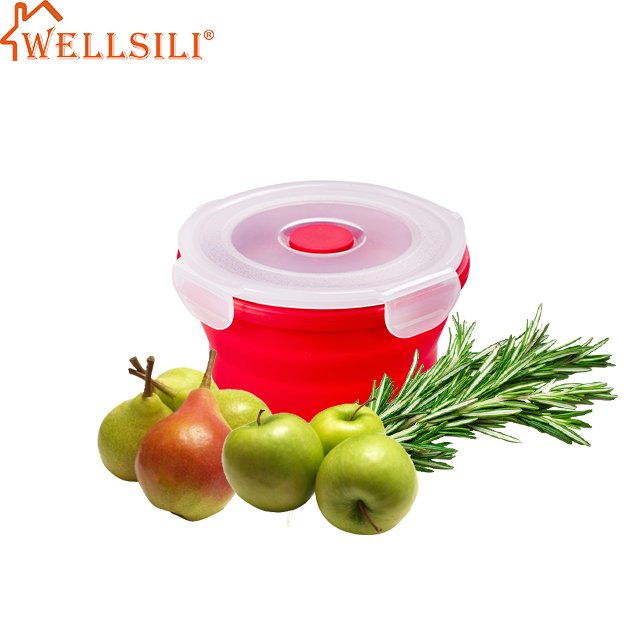 1200ML100% Food Grade Silicone Food storage Box Microwavable Foldable Round Bowl Collapsible Silicone Bento Lunch box for kids
