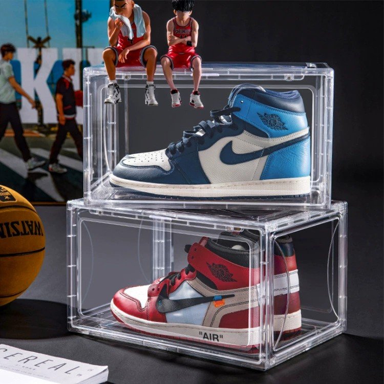 Stackable Foldable Plastic PET Organizer Bins Transparent Side Drop Sneaker Shoe Storage Box