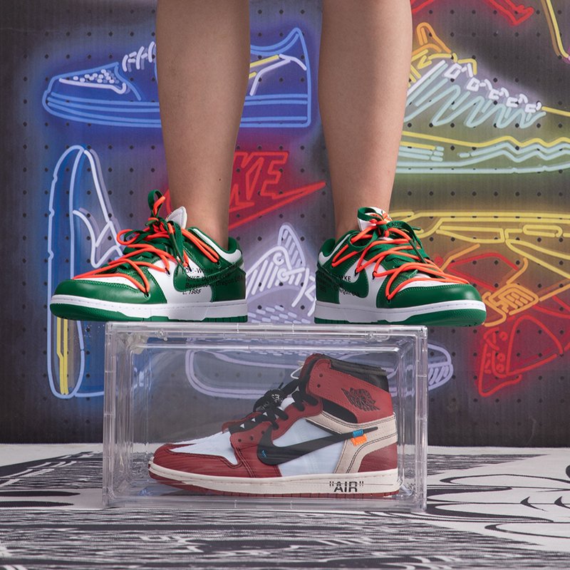 Stackable Foldable Plastic PET Organizer Bins Transparent Side Drop Sneaker Shoe Storage Box