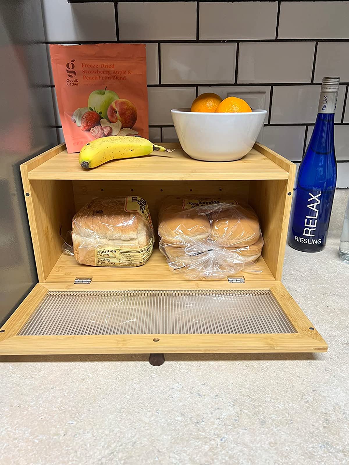 Bamboo Bread Box Big Size Capacity Wooden Bread Container Bin With Acrylic Visible Window Kitchen Baking Accessory Food Storage