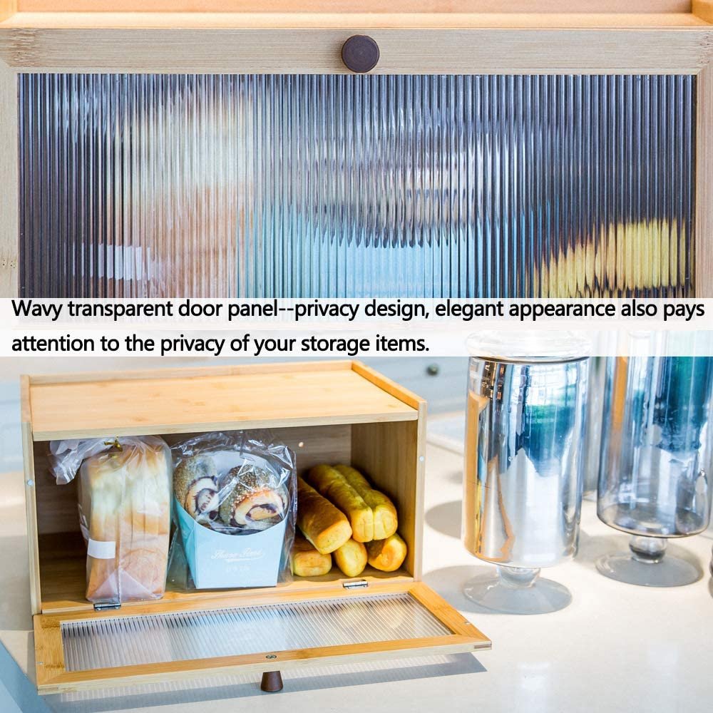 Bamboo Bread Box Big Size Capacity Wooden Bread Container Bin With Acrylic Visible Window Kitchen Baking Accessory Food Storage