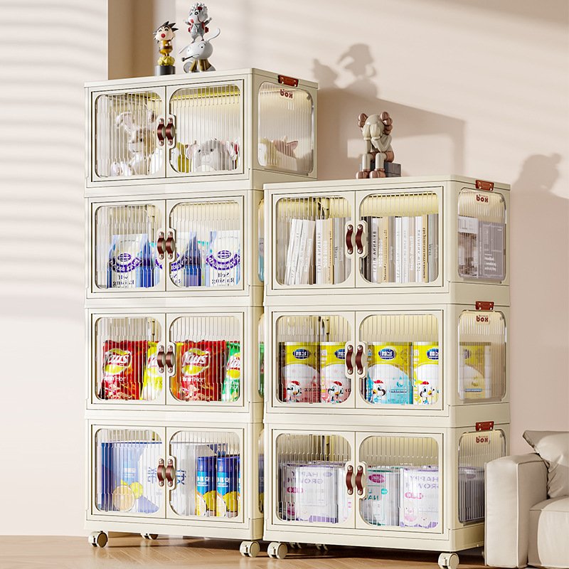 Household wardrobe cream style installation-free clothes toy storage box foldableable plastic baby storage cabinet