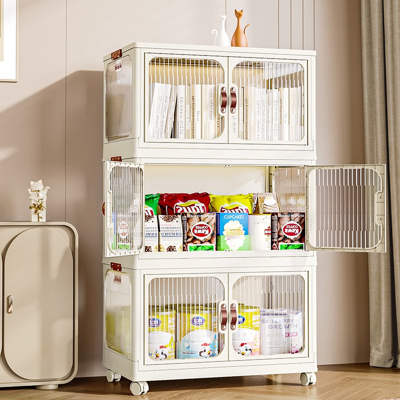 Household wardrobe cream style installation-free clothes toy storage box foldableable plastic baby storage cabinet