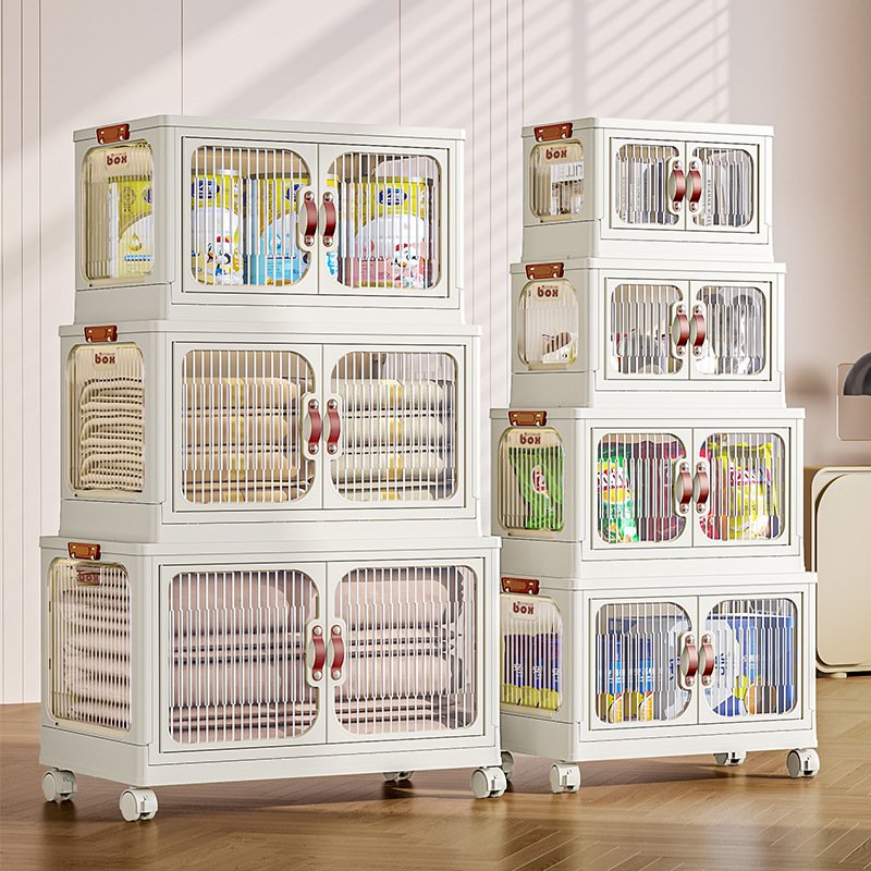 Household wardrobe cream style installation-free clothes toy storage box foldableable plastic baby storage cabinet