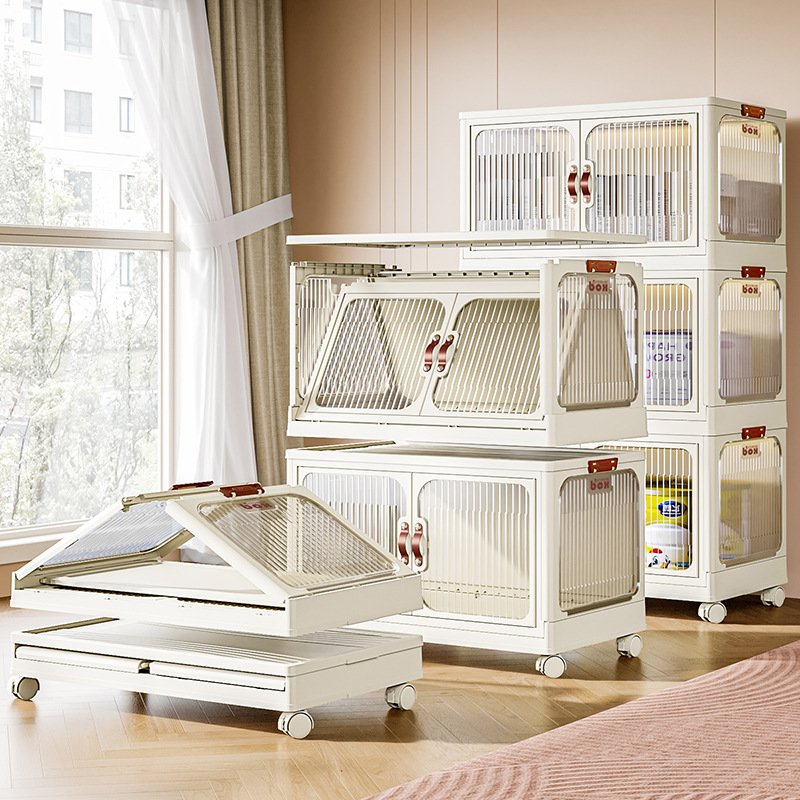Household wardrobe cream style installation-free clothes toy storage box foldableable plastic baby storage cabinet