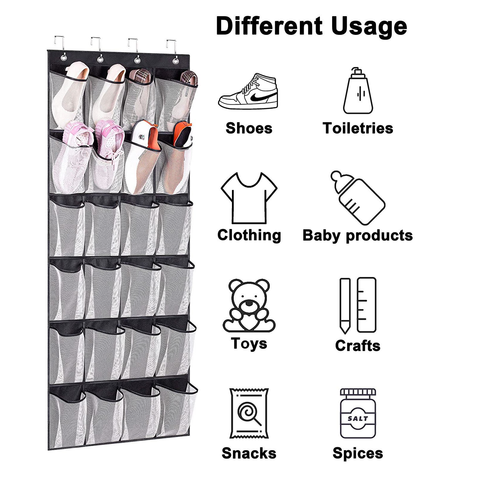 24 Mesh Large Pockets Hanging on Wall Shoe Storage Bag Organizer over Door Rack for Men Women Kids Shoes Storage Bin Organizer