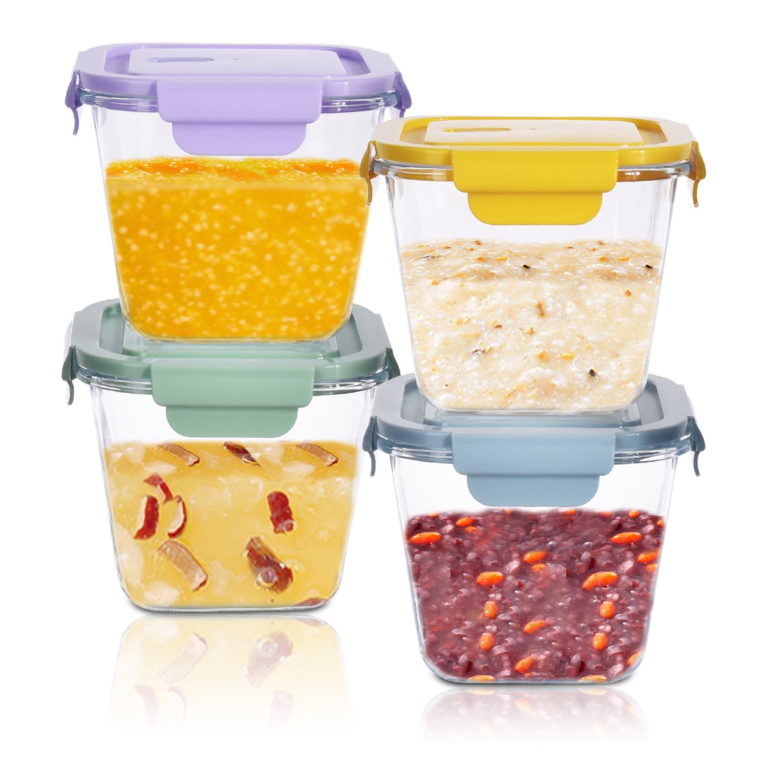 Baby Food Grade Lunch Box Square Storage Jars Glass Food Container Microwave And Oven Safe