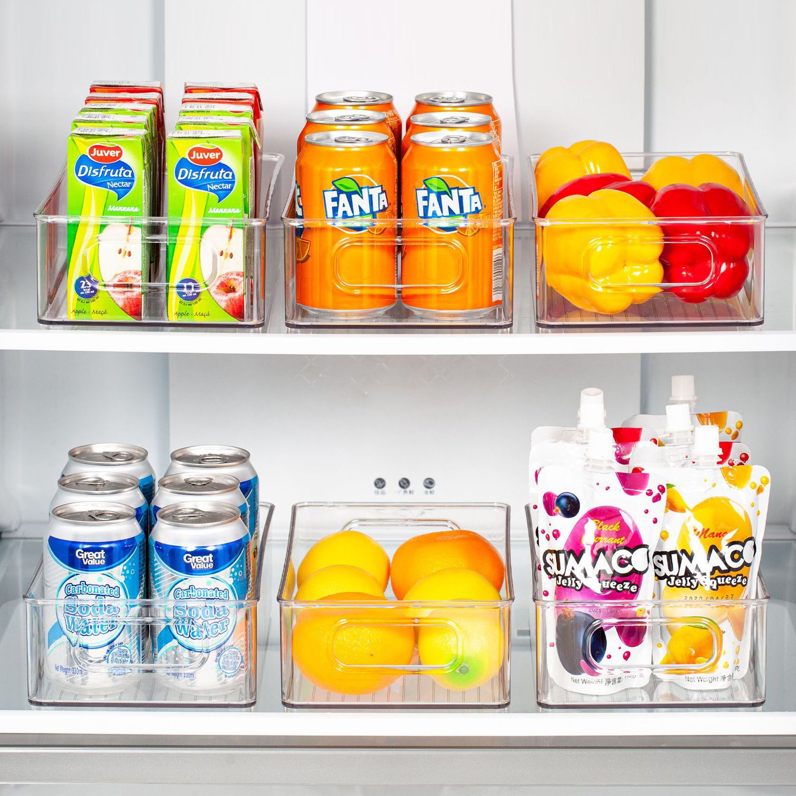 Transparent Drink Bottle Fridge Organizer Clear Beverage Bottle Container Bins Plastic Soda Cans Kitchen Storage Box